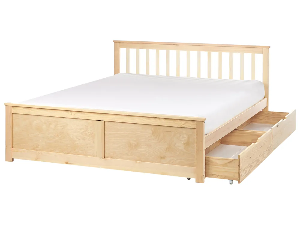 Bett mit 2 Schubladen OLENDON Kiefernholz Hellbraun 160 x 200 cm