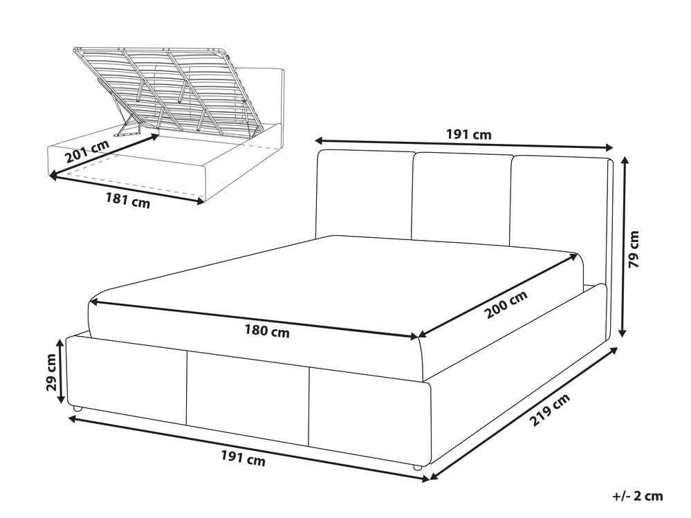 Bett mit Stauraum BOUSSE Samtstoff Dunkelgrau 180 x 200 cm_862653