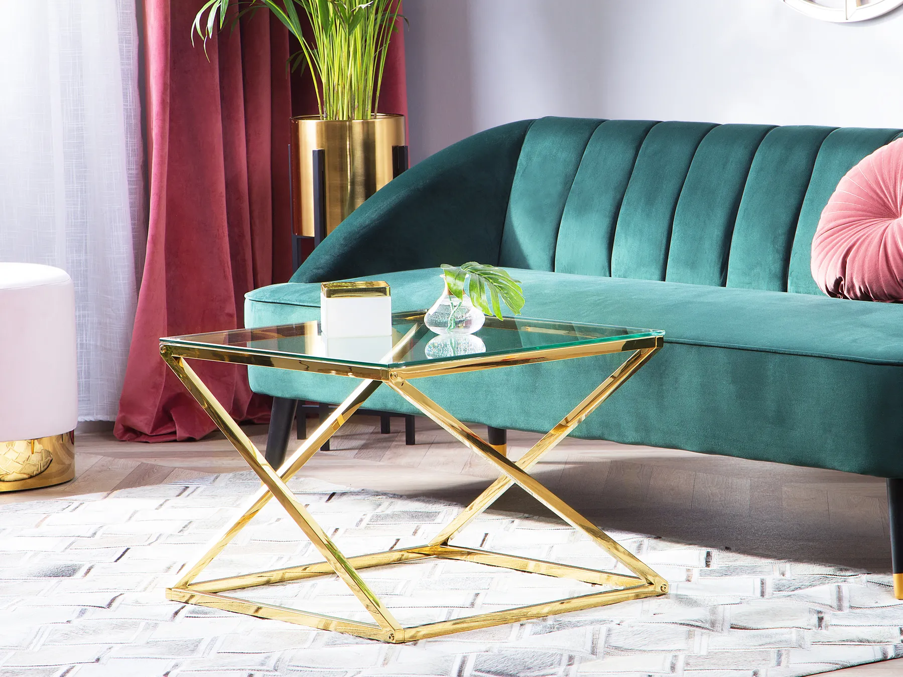 Coffee Table BEVERLY Glass Gold_733189