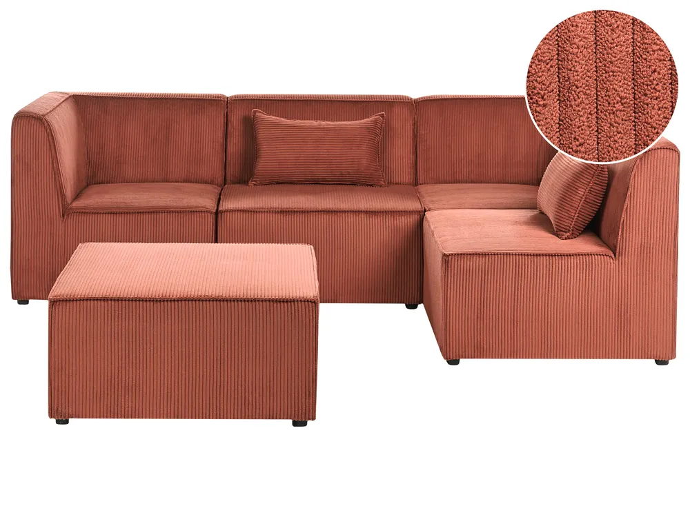Modul Ecksofa 4-Sitzer LEMVIG mit Ottomane Cord Goldbraun linksseitig