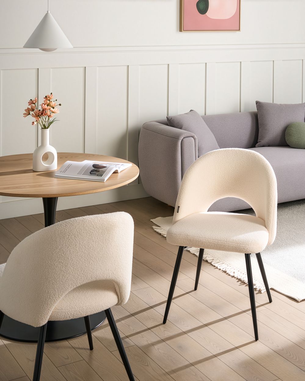 Set of 2 Dining Chairs ONAGA Boucle White