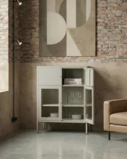 Vitrine mit Glastüren ESHOLT 80 cm Metall Hellbeige_1043166