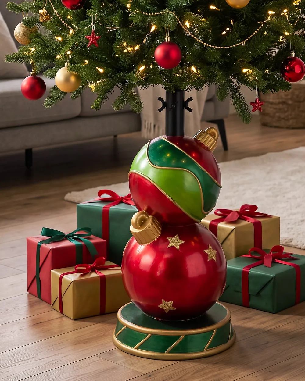 Weihnachtsbaumständer SKATILA 31 cm Weihnachtskugel Rot / Grün