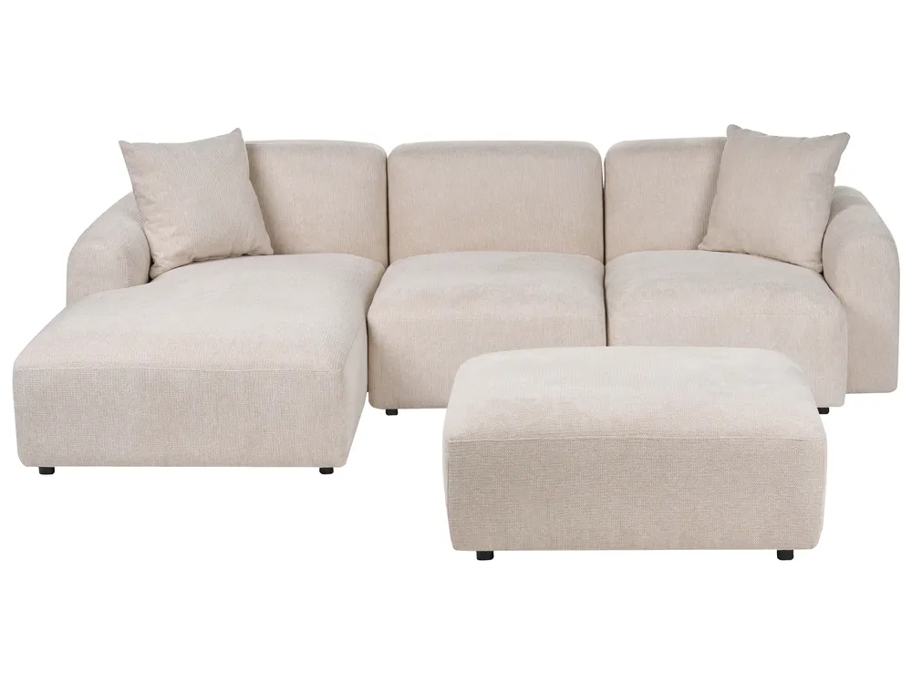 Modul Ecksofa 3-Sitzer HEDE mit Ottomane Stoff Hellbeige rechtsseitig