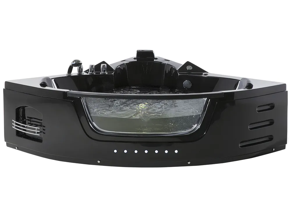 Whirlwanne Eckmodell mit LED MARTINICA 214 x 155 cm Schwarz