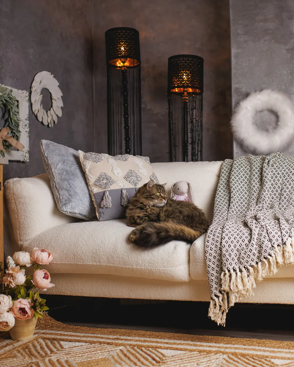 Sofa 3-Sitzer LENVIK Bouclé Weiß_980329