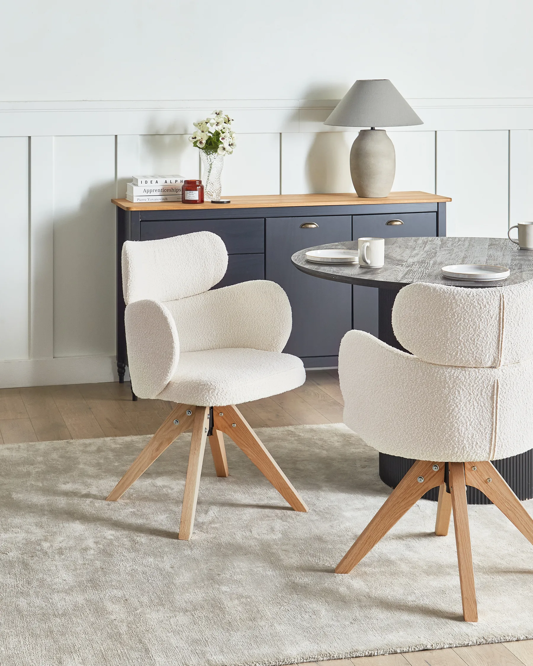 Dining Chair Swivel MARCY Boucle Light Beige_964800