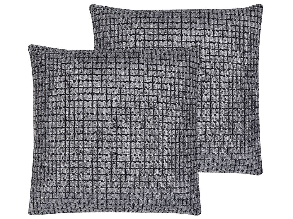 Dekokissen 2er Set ASPIDISTRA 45 x 45 cm Samtstoff Grau Geometrisches Muster
