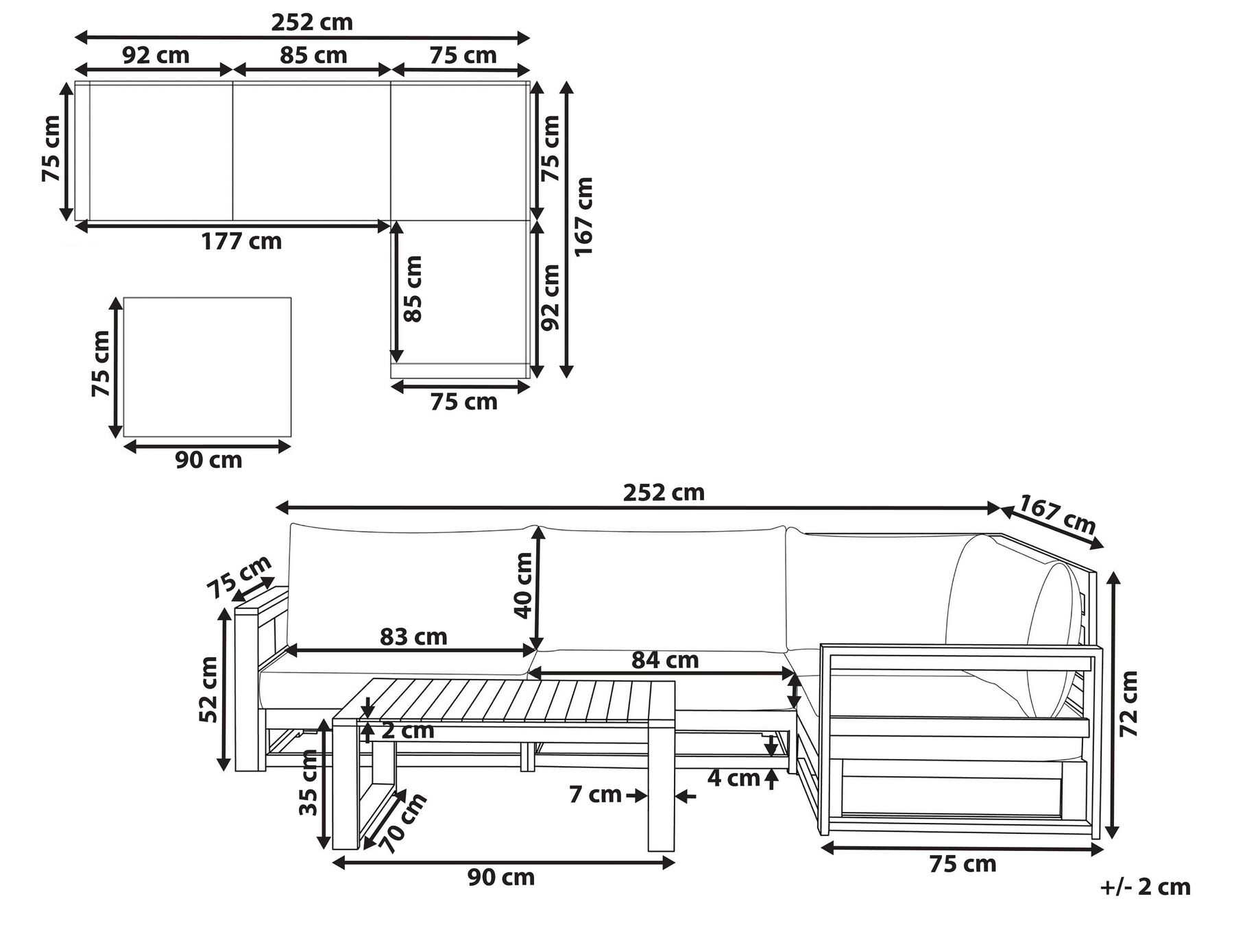 Garten Ecksofa mit Tisch 4-Sitzer TIMOR modular zertifiziertes Akazienholz Hellbraun linksseitig_837938