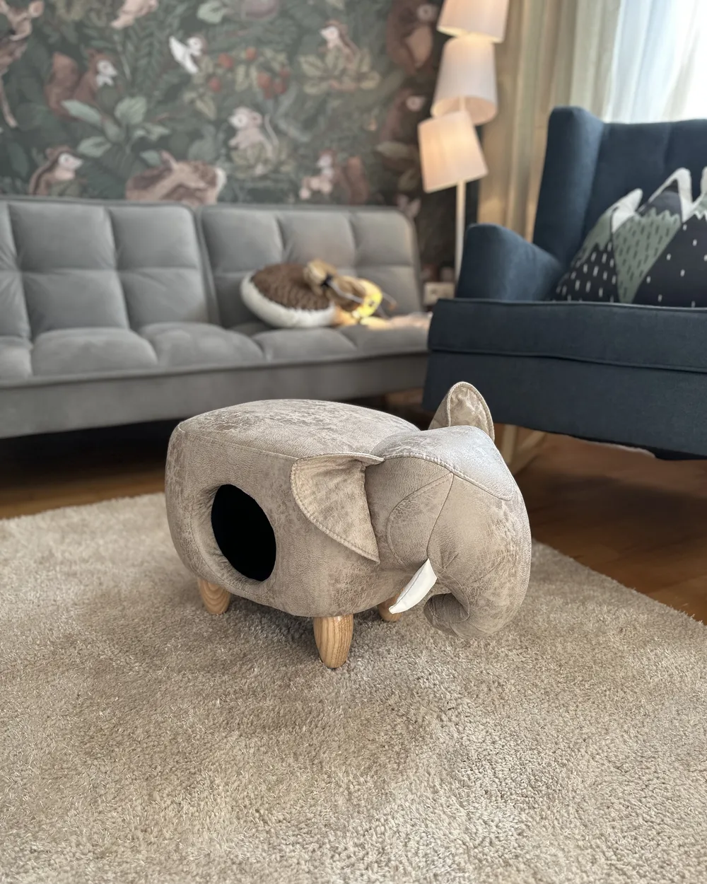 Storage Animal Stool JUMBO Elephant Faux Leather Grey_887360