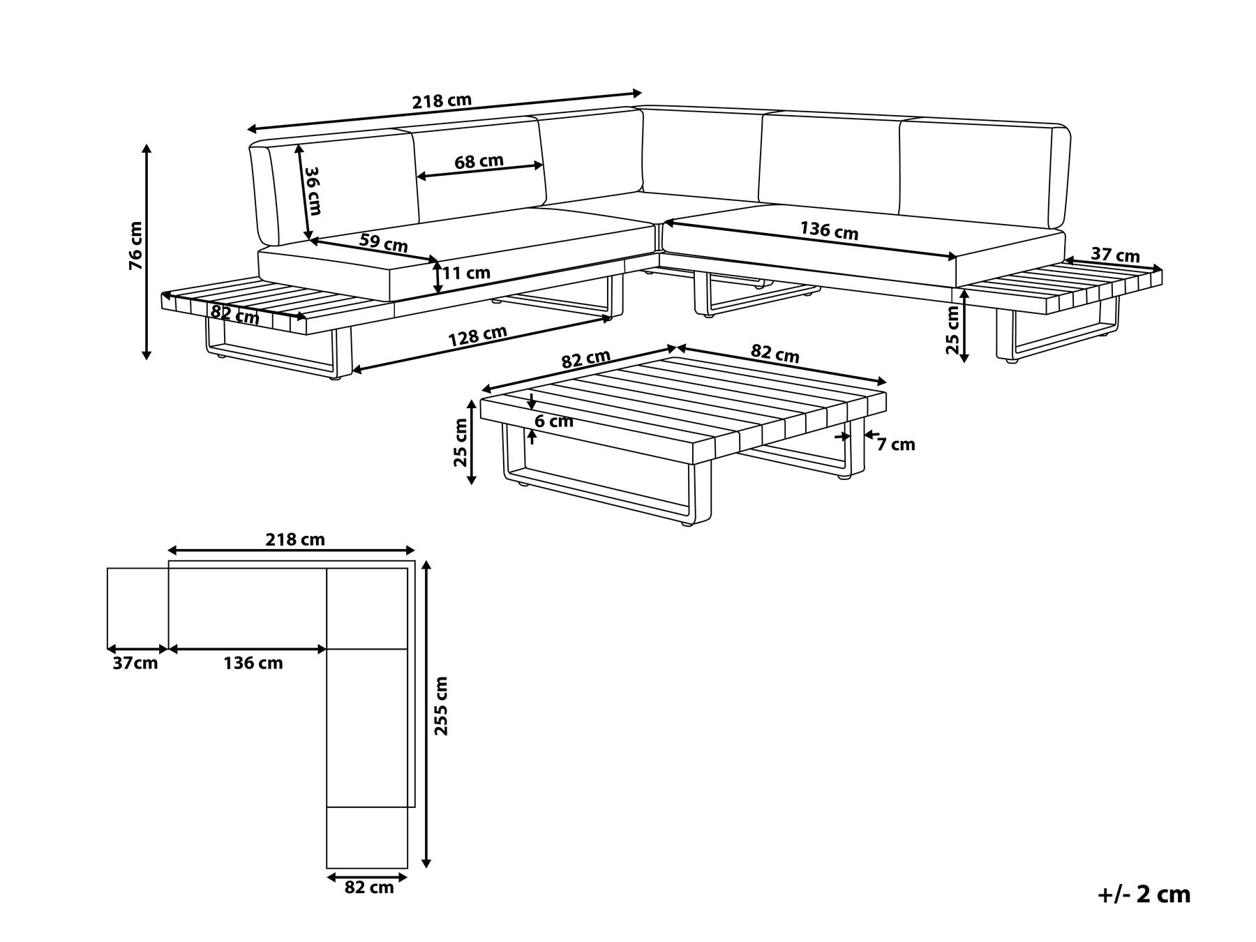 Garten Ecksofa mit Tisch 5-Sitzer MYKONOS zertifiziertes Akazienholz Taupe rechtsseitig_1017529