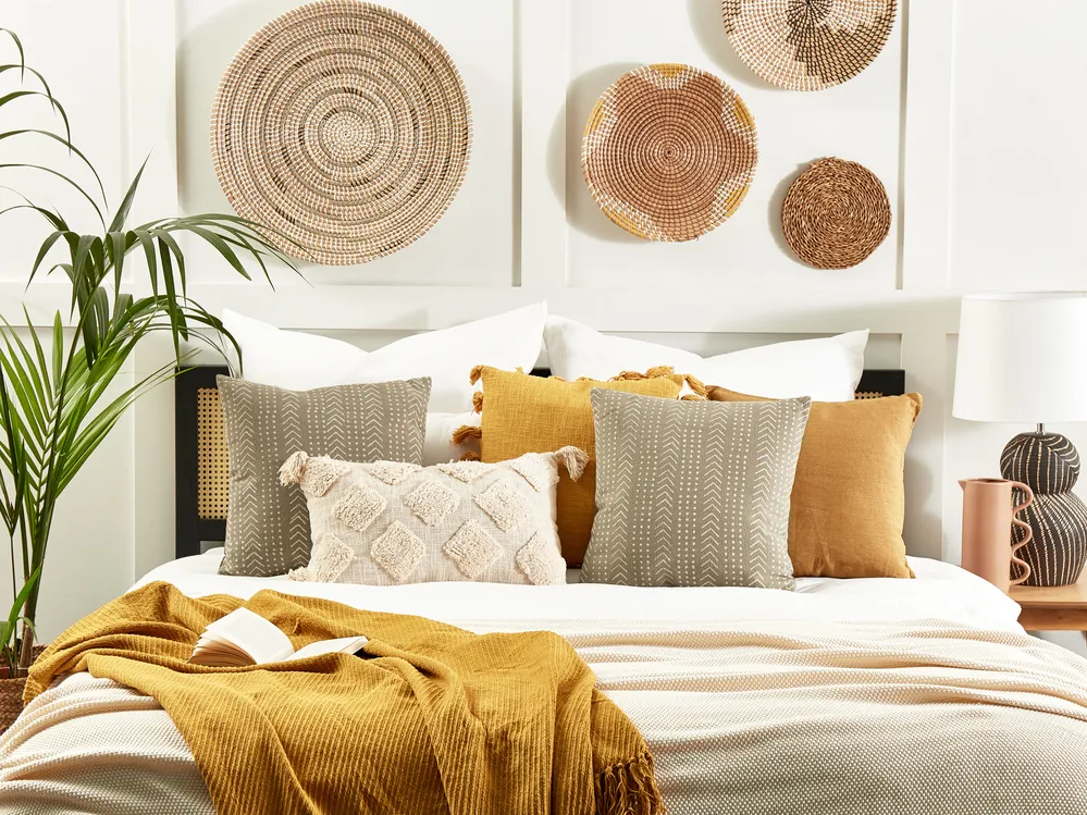Dekokissen 2er Set SENECIO 45 x 45 cm Baumwolle Beige Geometrisches Muster