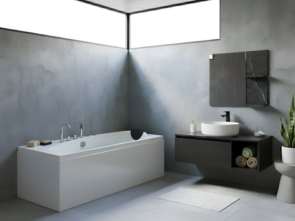 Baignoire d'angle à remous avec LED CAURA 175 x 80 cm Blanc Côté droit