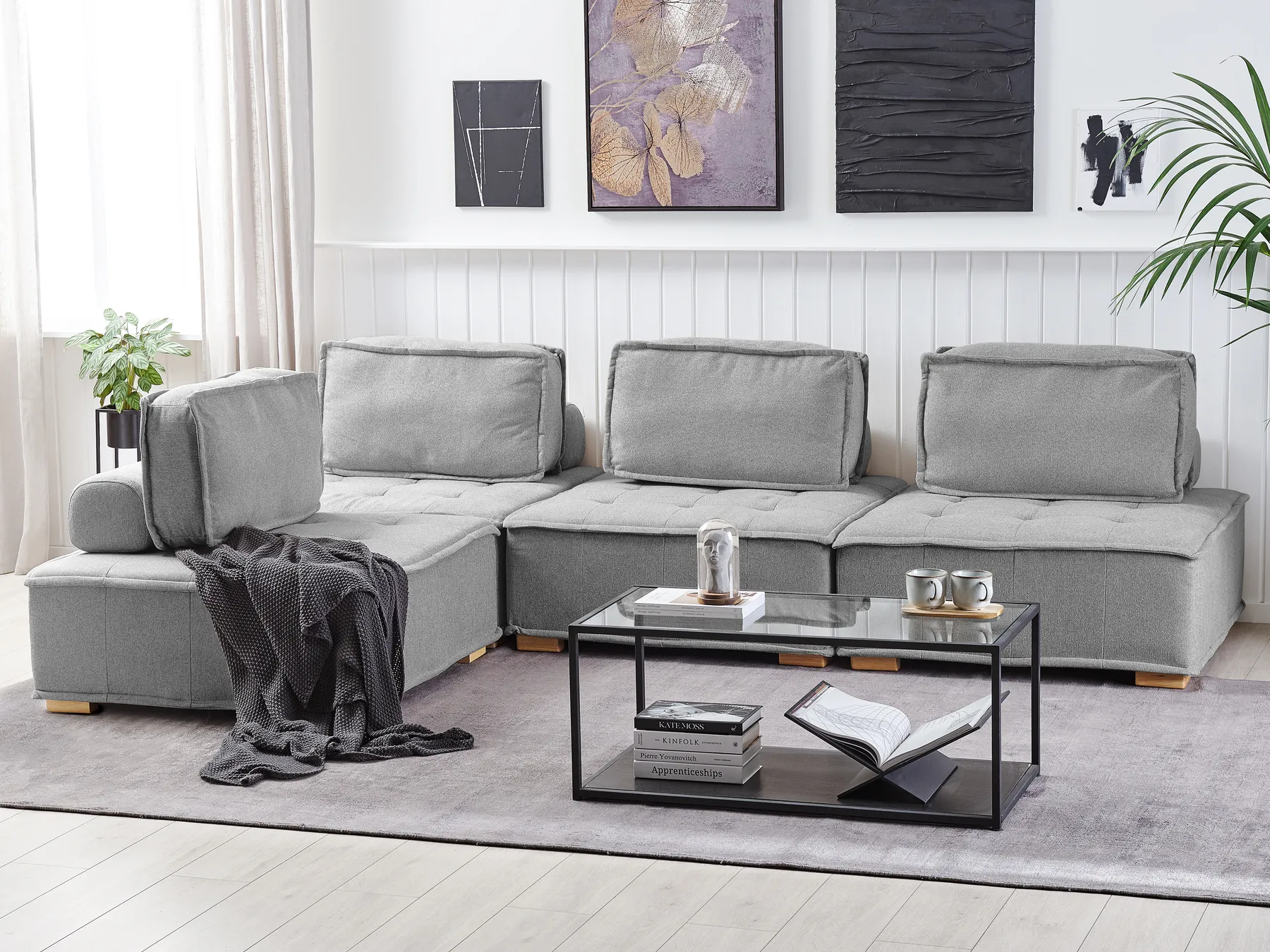 Modul Ecksofa 4-Sitzer TIBRO Stoff Grau rechtsseitig_825605
