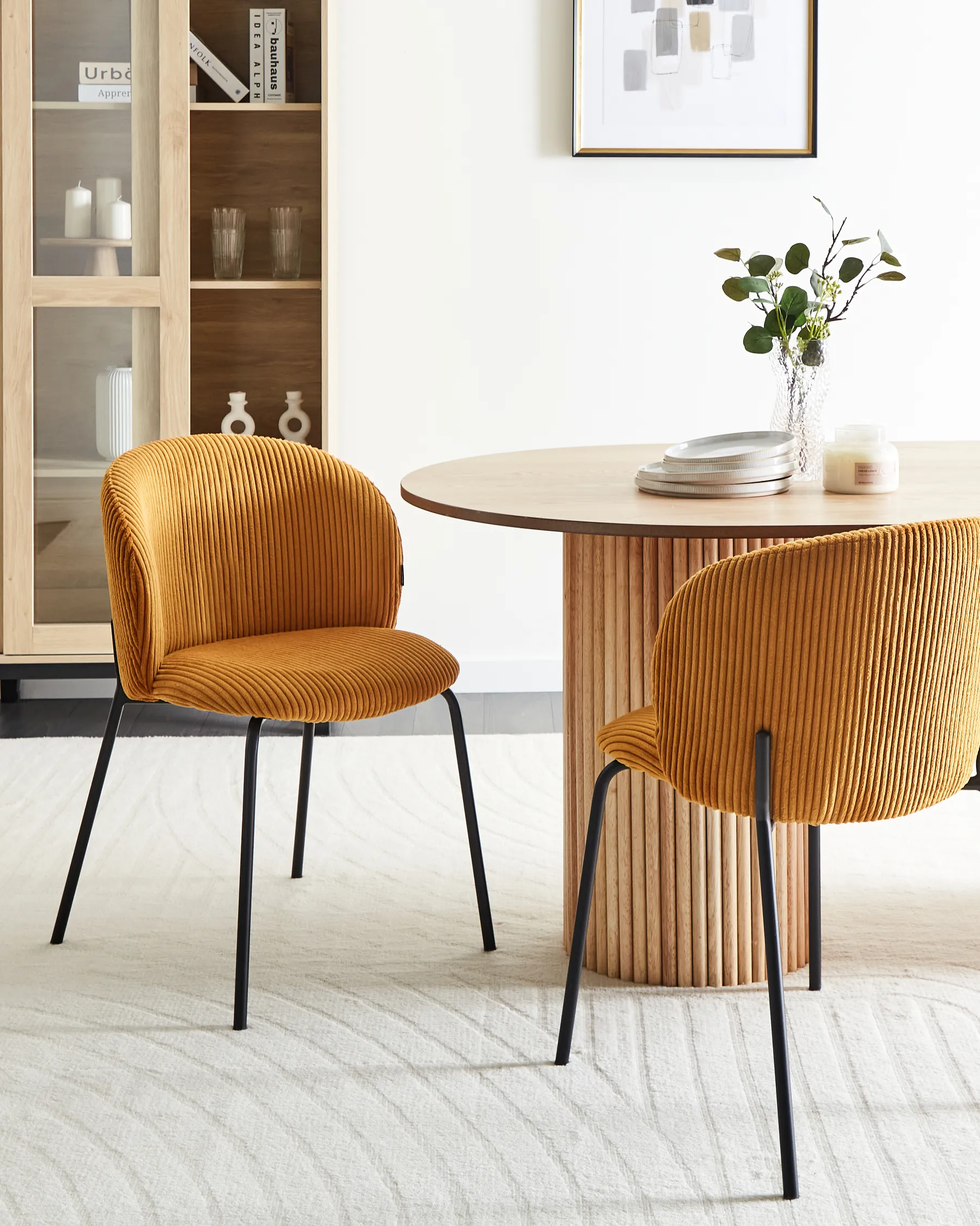 Set of 2 Dining Chairs MILES Corduroy Orange_962606