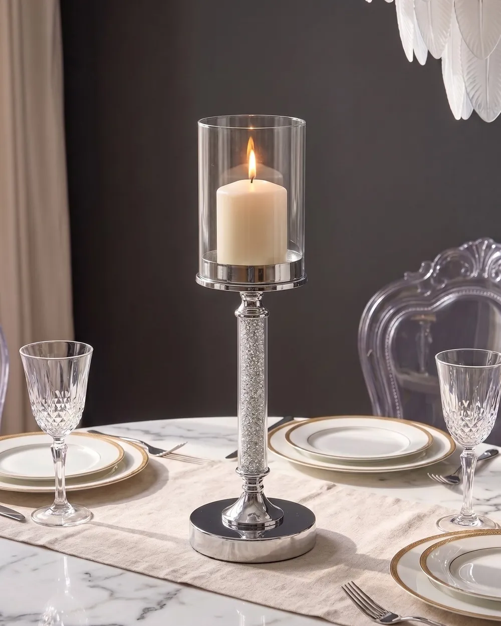 Kerzenständer ABBEVILLE 41 cm Glas Silber