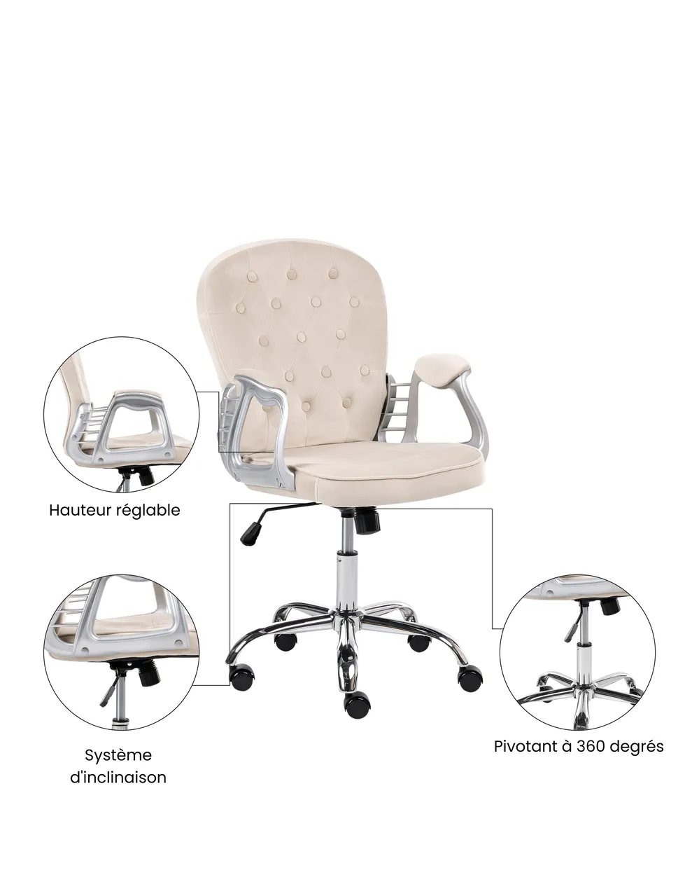 Chaise de bureau PRINCESS Velours Taupe_1071088