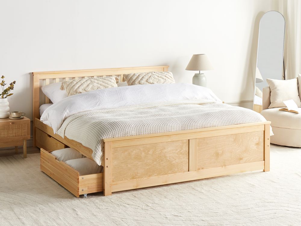 Bed with 2 Drawers OLENDON Pine Wood Light Brown 180 x 200 cm (EU Super King)