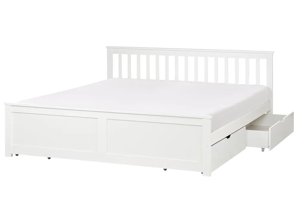 Bett mit 4 Schubladen OLENDON Kiefernholz Weiß 180 x 200 cm_954926