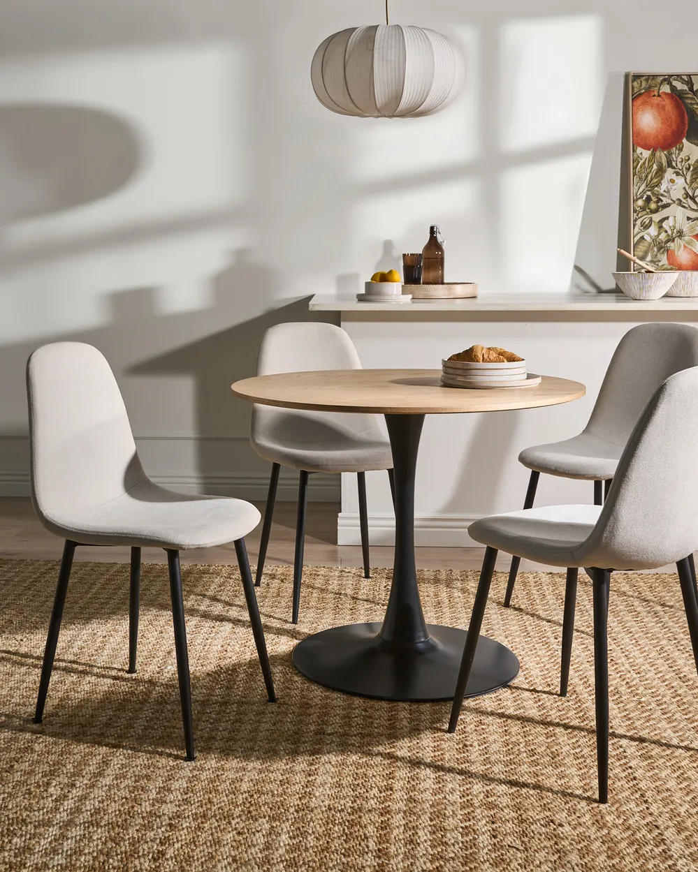 Esszimmerstuhl 4er Set CRANDALL Stoff Hellbeige