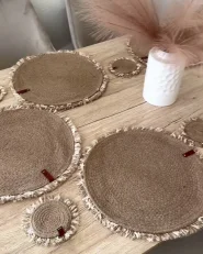 Placemats en onderzetters set PIPTURUS Jute Natuurlijk_994048