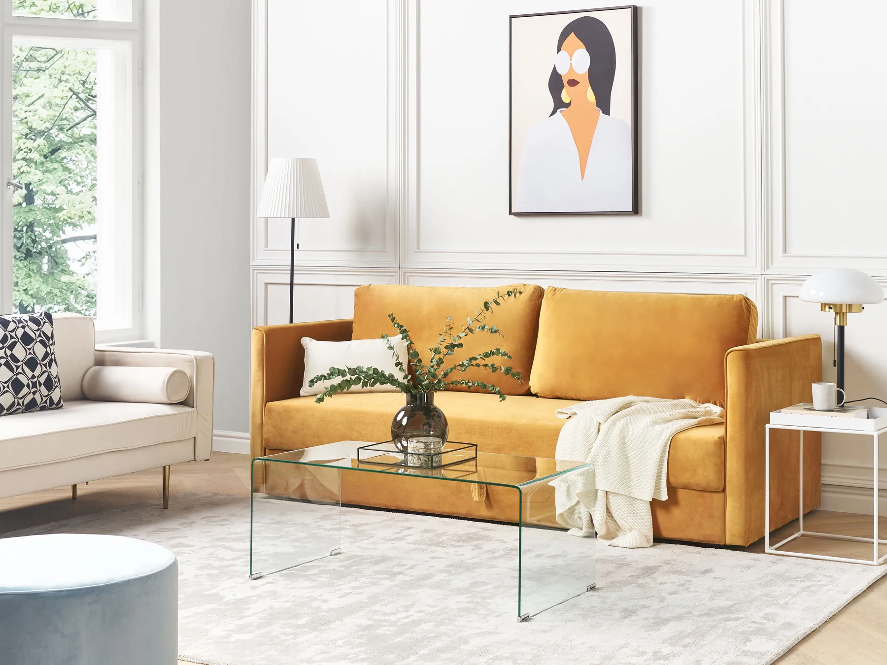 Sofa Bed 3 Seater EKSJO with Storage Velvet Mustard_848896