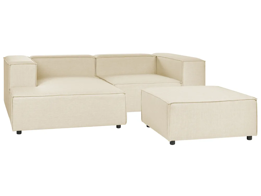 Modul Ecksofa 2-Sitzer APRICA mit Ottomane Kunstleinen Beige rechtsseitig_856955