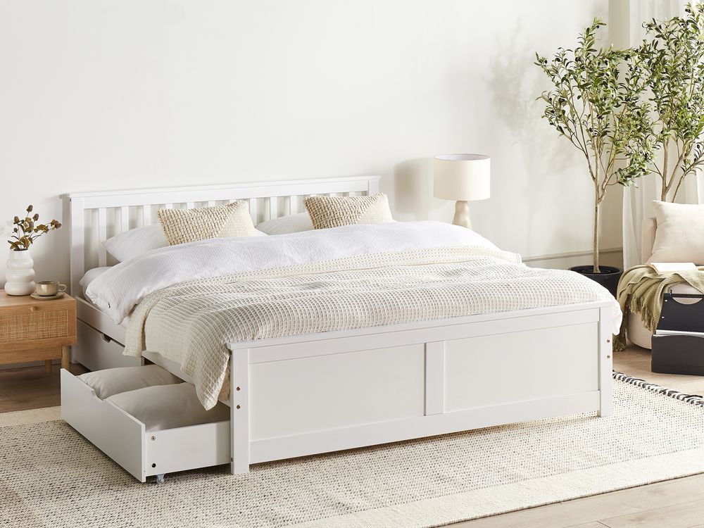Bed met 2 lades OLENDON Dennenhout Wit 160 x 200 cm