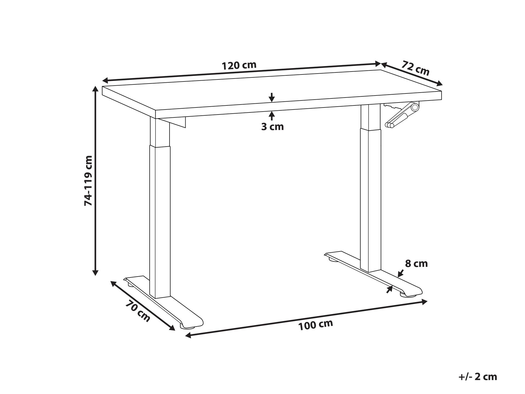 Schreibtisch manuell höhenverstellbar DESTINES 120 cm 72 cm Hellbraun / Weiß_1000514