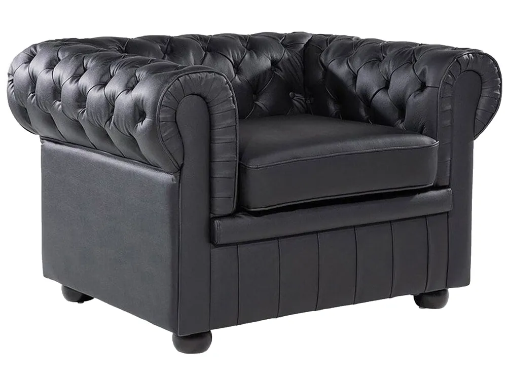 Living Room Set 4 Seater CHESTERFIELD Leather Black_769422