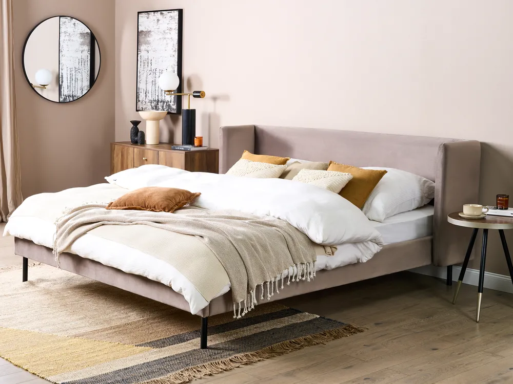 Bett mit Lattenrost Samtstoff ARETTE 180 x 200 cm Taupe