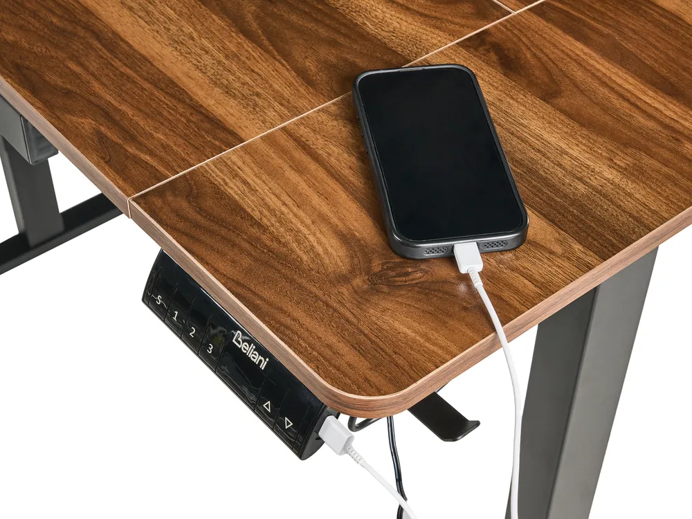 Schreibtisch elektrisch höhenverstellbar LUCAMA 120 cm 60 cm mit USB-Anschluss Braun / Schwarz_1030970
