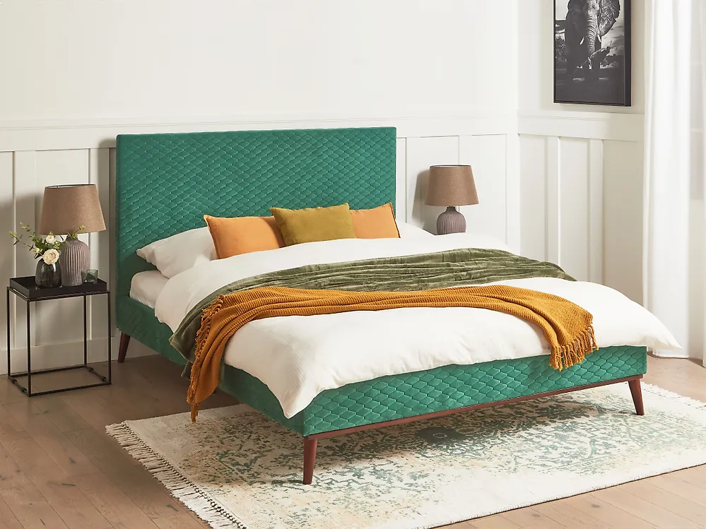 Bett mit Lattenrost Samtstoff BAYONNE 160 x 200 cm Dunkelgrün_1182825