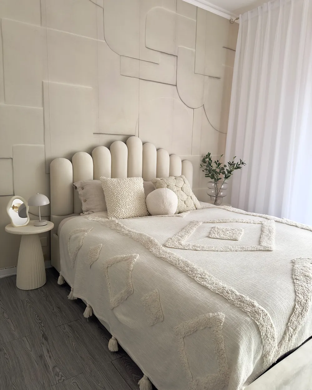 Bett mit Stauraum VINCENNES Samtstoff Cremeweiß 160 x 200 cm_905187