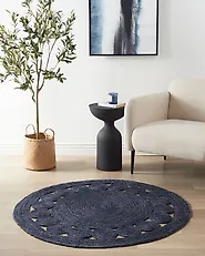 Teppich KOYUNLU Dunkelblau ø 120 cm Jute_1182705