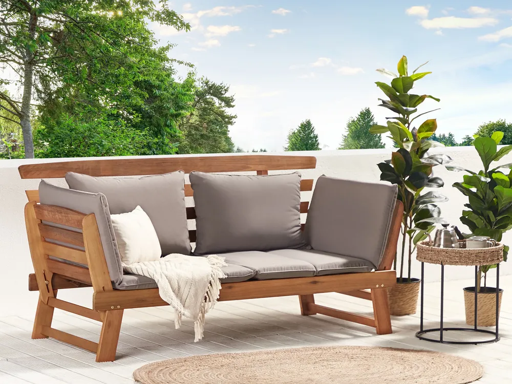 Gartenbank mit Auflage PORTICI 210 cm Eukalyptusholz Hellbraun / Taupe