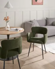 Set of 2 Dining Chairs SANILAC Boucle Dark Green_877447