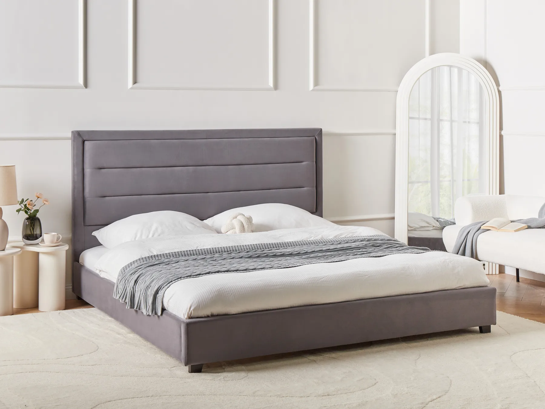 Wasserbett Samtstoff ROUEN 180 x 200 cm Dunkelgrau_1004725
