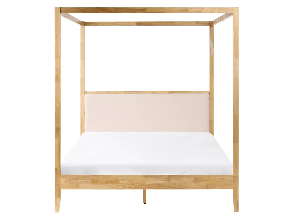 Four Poster Bed Wood HAILLICOURT 160 x 200 cm (EU King Size) Light Brown_1037195