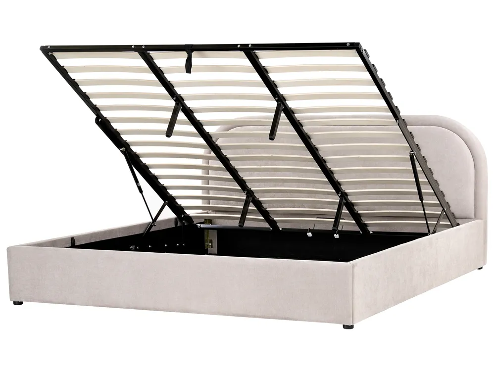 Bett mit Stauraum QUILLIEN Chenillegewebe Taupe 180 x 200 cm