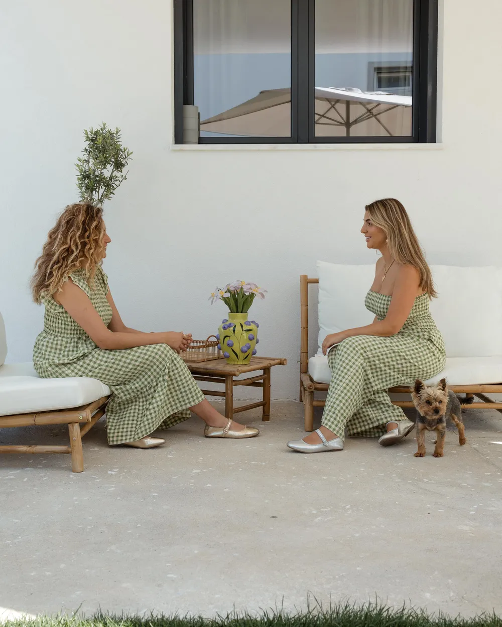 Lounge Set mit Tisch 2-Sitzer TODI Bambus Cremeweiß_928673