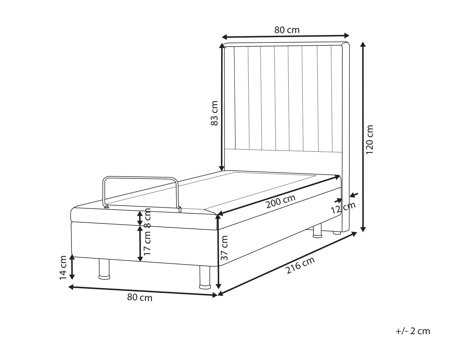 Adjustable Bed Fabric DUKE II 80 x 200 cm (EU Small Single) Light Grey_910584