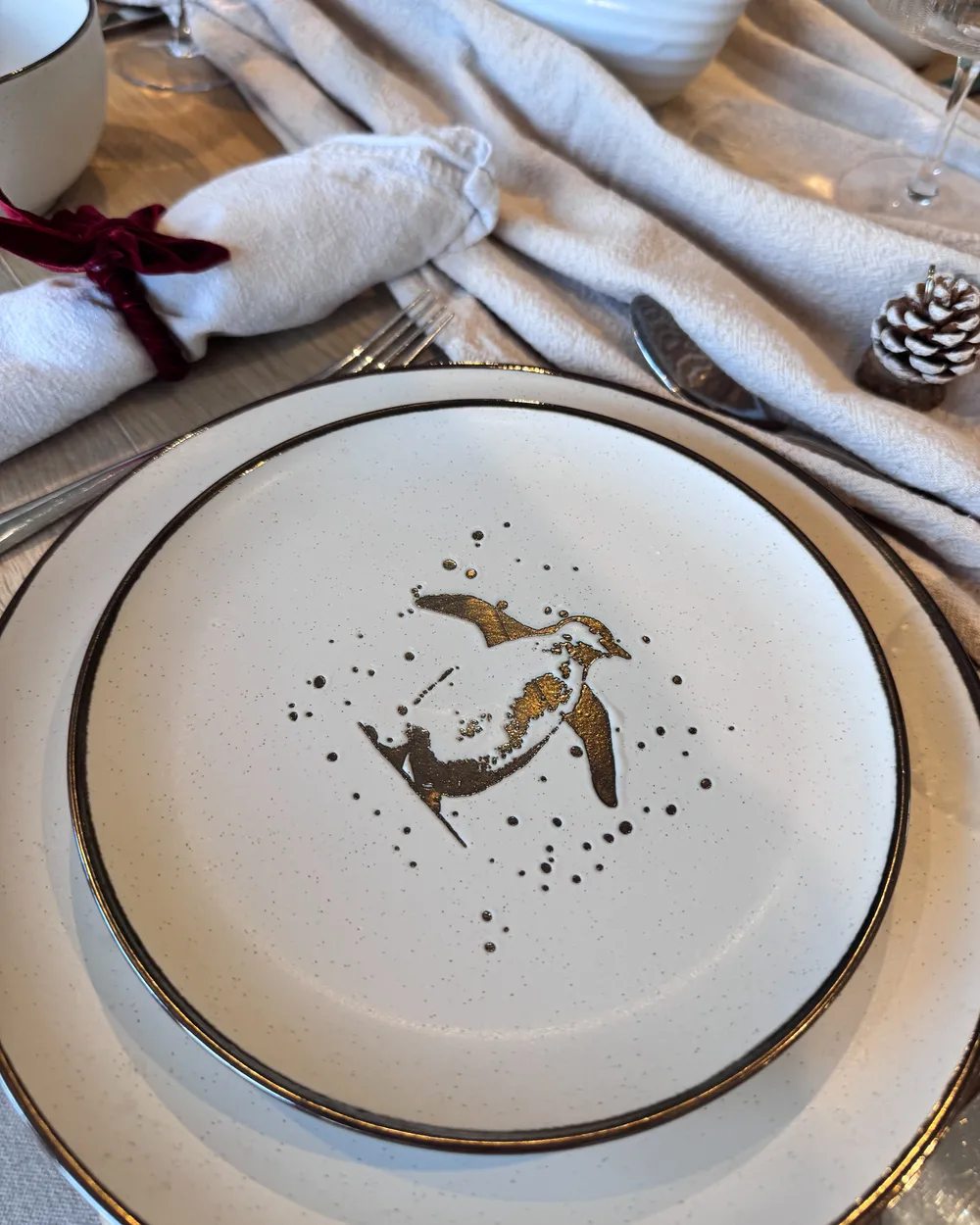 Set of 16 Dinnerware CINNAMON Stoneware Off-White_1046193