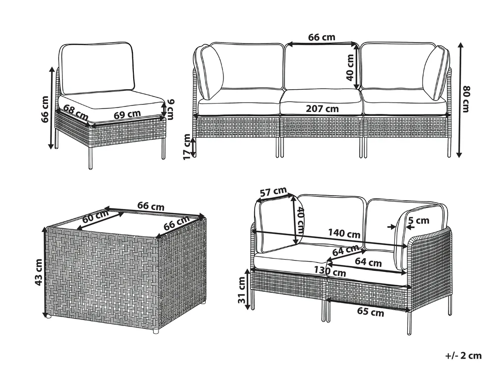 Lounge Set mit Tisch 6-Sitzer OMEGANA modular Polyrattan Hellbeige_1041090