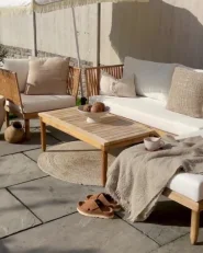 Lounge Set mit Tisch 4-Sitzer CREMONA Akazienholz Hellbraun / Cremeweiß linksseitig_874282