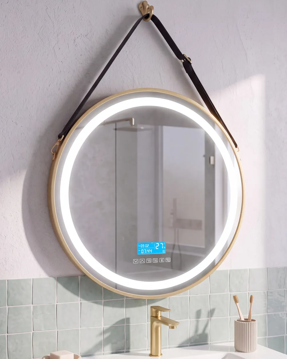 LED-Badezimmer-Spiegel DAROIS 60 cm 60 cm mit Bluetooth-Lautsprecher Gold