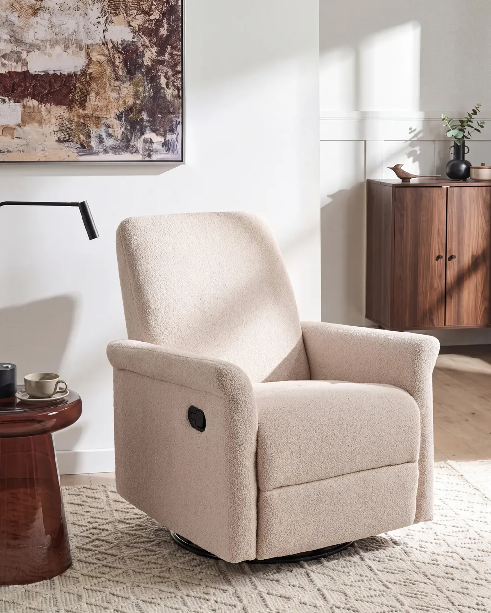 Schaukel-Fernsehsessel ECHION drehbar Bouclé Hellbeige_1078674
