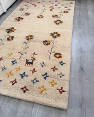Teppich HUSUNLU Beige 80 x 150 cm Gabbeh Wolle_1046197