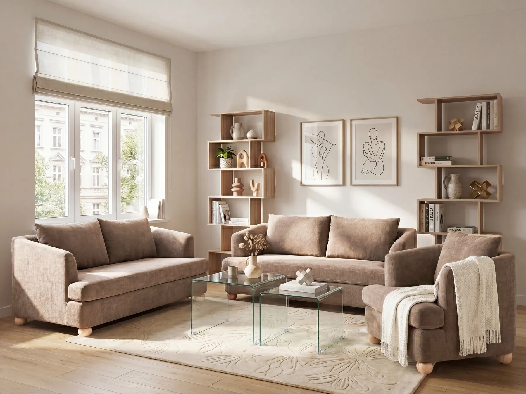 Living Room Set 6 Seater RATTVIK Chenille Brown_1066430