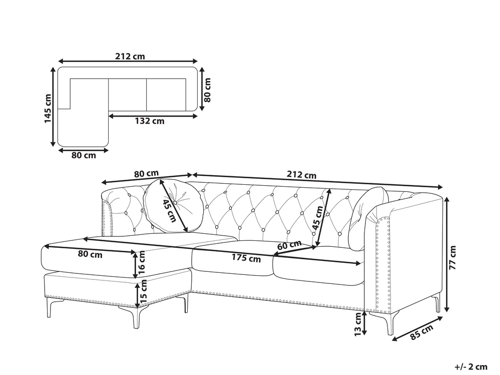 Ecksofa 3-Sitzer FLEN Samtstoff Grau rechtsseitig_767589